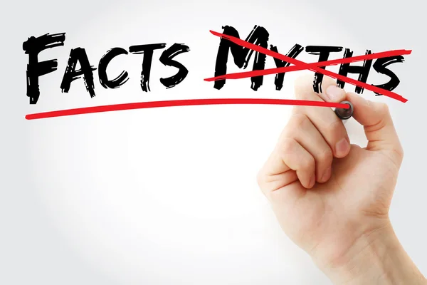 Kézi írás tények mítoszok jelölővel — Stock Fotó