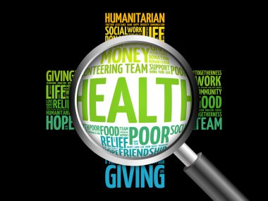 Büyüteç ile sağlık kelime bulutu