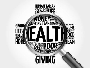 Büyüteç ile sağlık kelime bulutu