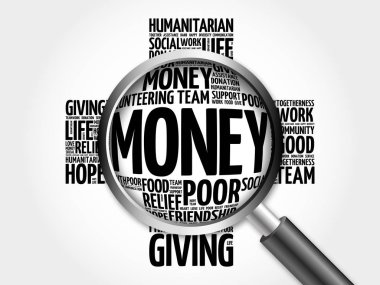 Büyüteç ile para kelime bulutu