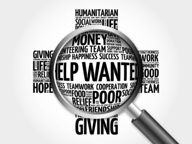 Wanted kelime bulutu büyüteç ile yardım