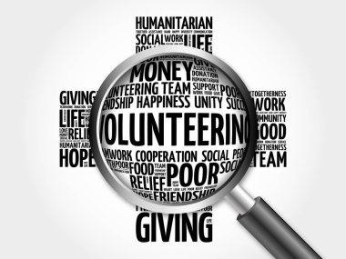 Kelime bulutu büyüteç ile gönüllü