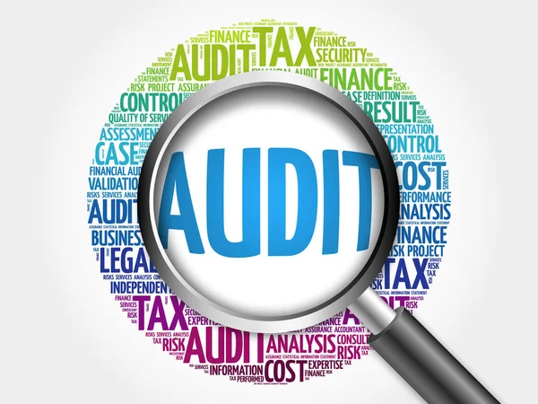 AUDIT word cloud with magnifying glass — Stock Photo, Image