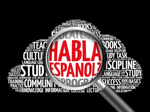 Habla Español? ¿Hablar español? palabra nube — Foto de Stock