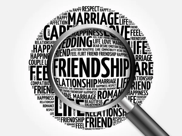 Friendship word cloud with magnifying glass — Stock Photo, Image