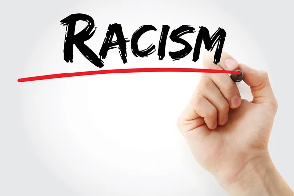 Hand writing Racism with marker — Stock Photo, Image