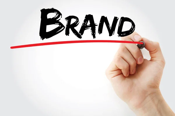 Hand writing Brand with marker — Stock Photo, Image