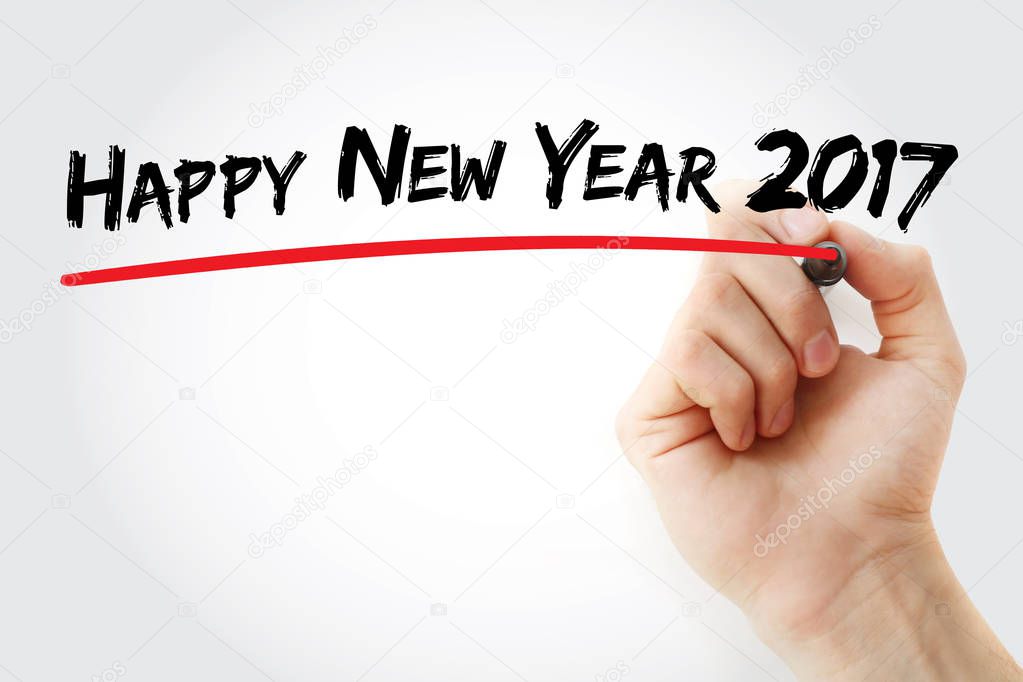 Hand writing Happy new year 2017 with marker