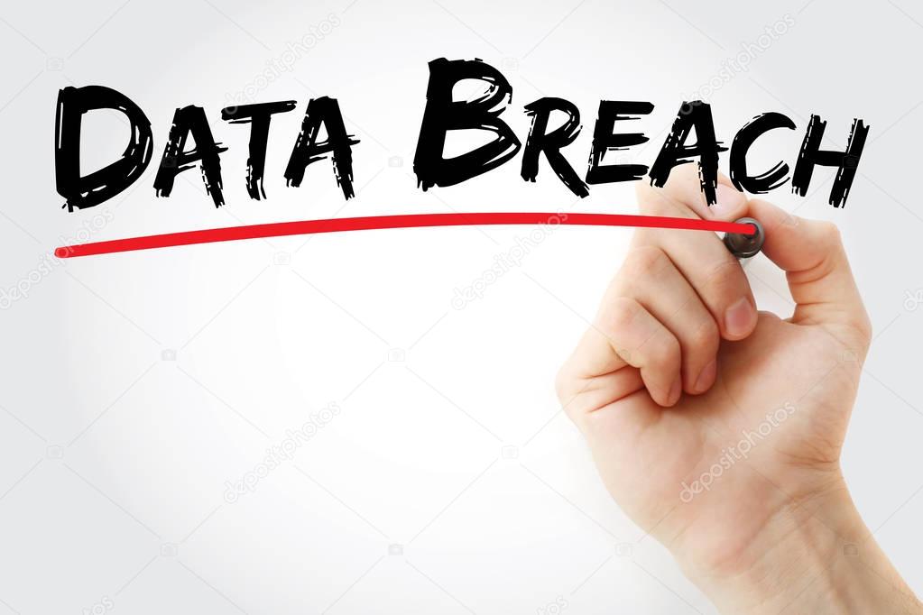 Hand writing Data Breach with marker