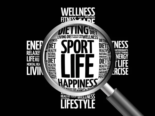 Sport Life Wortwolke mit Lupe — Stockfoto