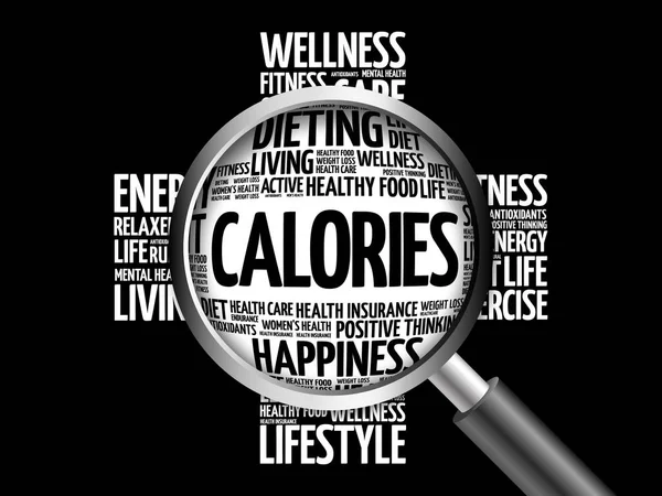 CALORIES word cloud with magnifying glass — Stock Photo, Image