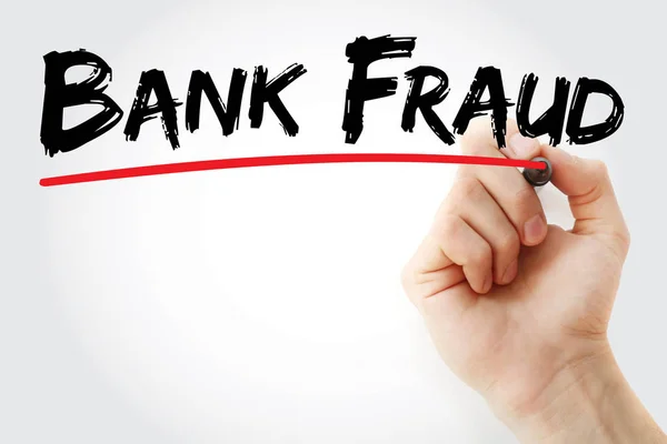 Hand schrijven bankfraude met marker — Stockfoto