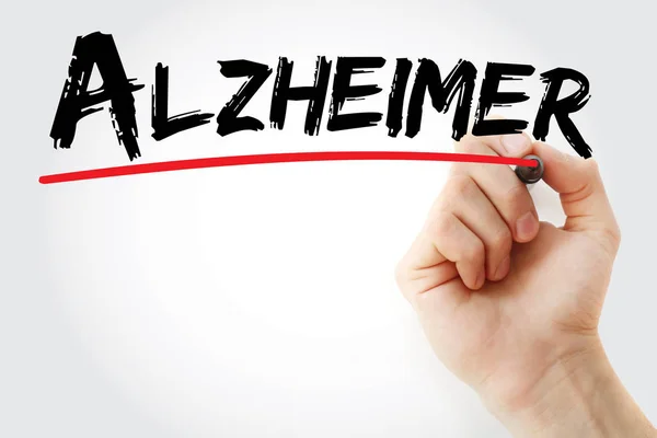Hand writing Alzheimer with marker — Stock Photo, Image