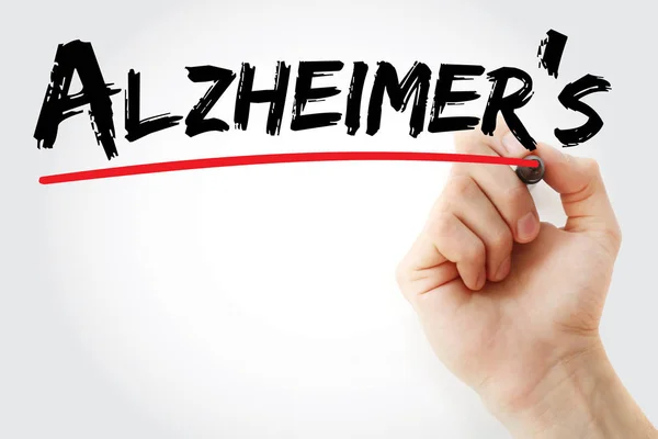 Hand writing Alzheimer's with marker — Stock Photo, Image