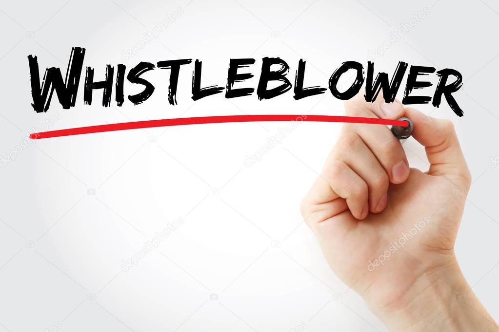 Hand writing Whistleblower with marker