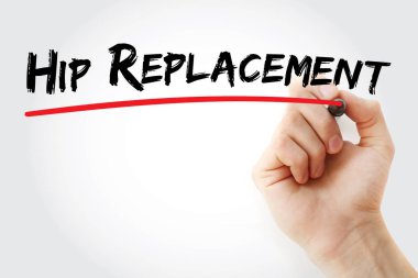 Hand writing Hip replacement with marker clipart