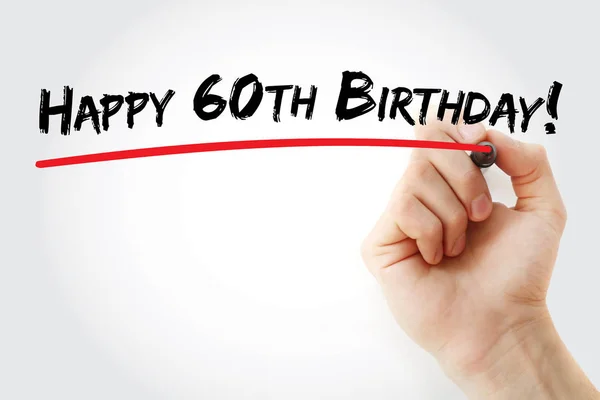Hand writing Happy 60th birthday with marker — Stock Photo, Image