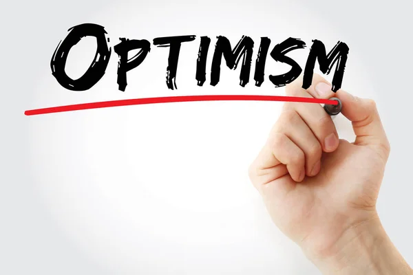 Hand skriva Optimism med markör — Stockfoto