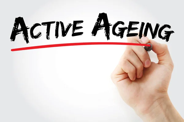 Ruční psaní aktivního stárnutí se značkou — Stock fotografie
