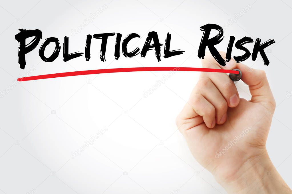Hand writing Political risk with marker