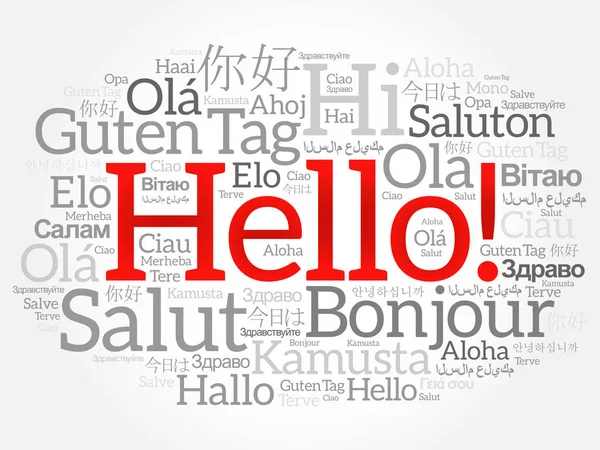 Hello word felhő kollázs, különböző nyelveken — Stock Vector