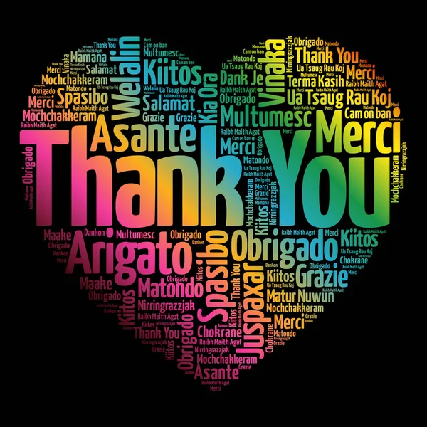 Thank You Love Heart Word Cloud на разных языках — стоковый вектор