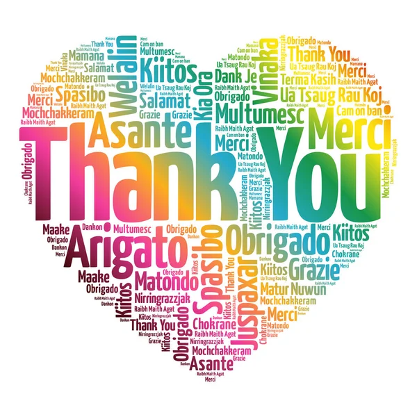 Grazie Love Heart Word Cloud in diverse lingue — Vettoriale Stock