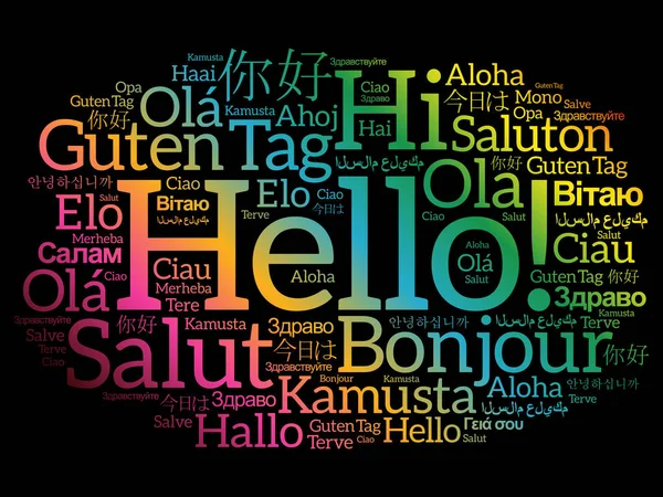 Hola nube de palabras en diferentes idiomas — Vector de stock