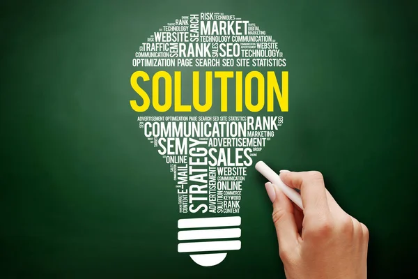 SOLUTION bulb word cloud collage — Stock Photo, Image