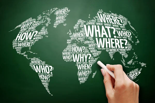 Pergunta Palavras Mapa do Mundo em Tipografia — Fotografia de Stock