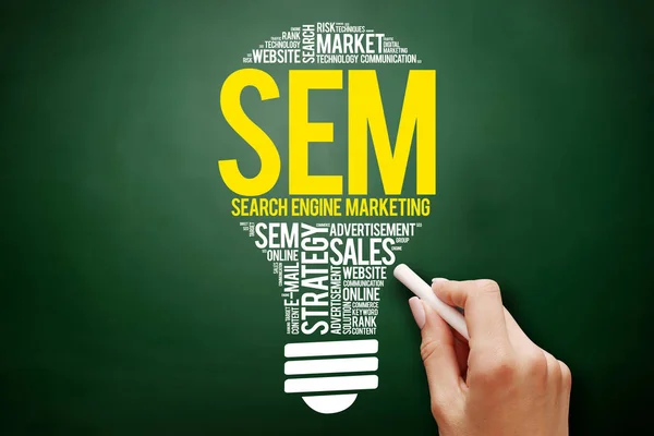 SEM (Search Engine Marketing) bulbo palabra nube —  Fotos de Stock