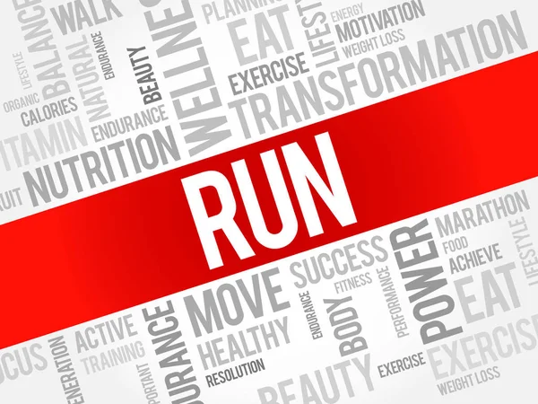 RUN parola nuvola, fitness, sport — Vettoriale Stock