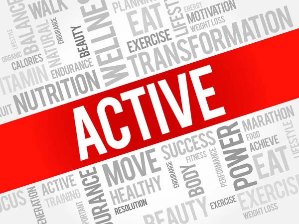 Actief woord wolk, fitness, sport — Stockvector
