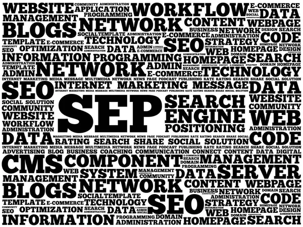 SEP (posizionamento sui motori di ricerca) word cloud — Vettoriale Stock