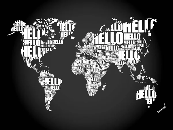 Carte du monde HELLO Word Cloud en typographie — Image vectorielle