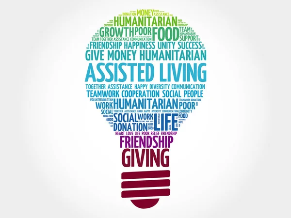 Assisted Living glödlampa word cloud — Stock vektor