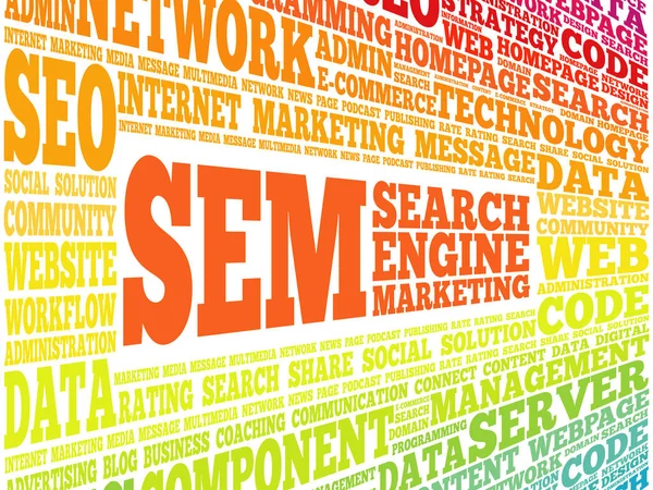 SEM (Search Engine Marketing) nuvem de palavras — Vetor de Stock