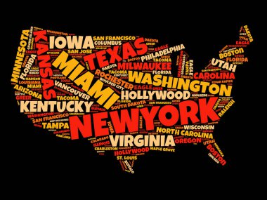 ABD harita kelime bulutu kolaj