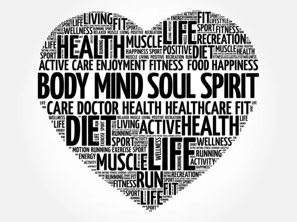 Body Mind Soul Spirit hart word cloud — Stockvector