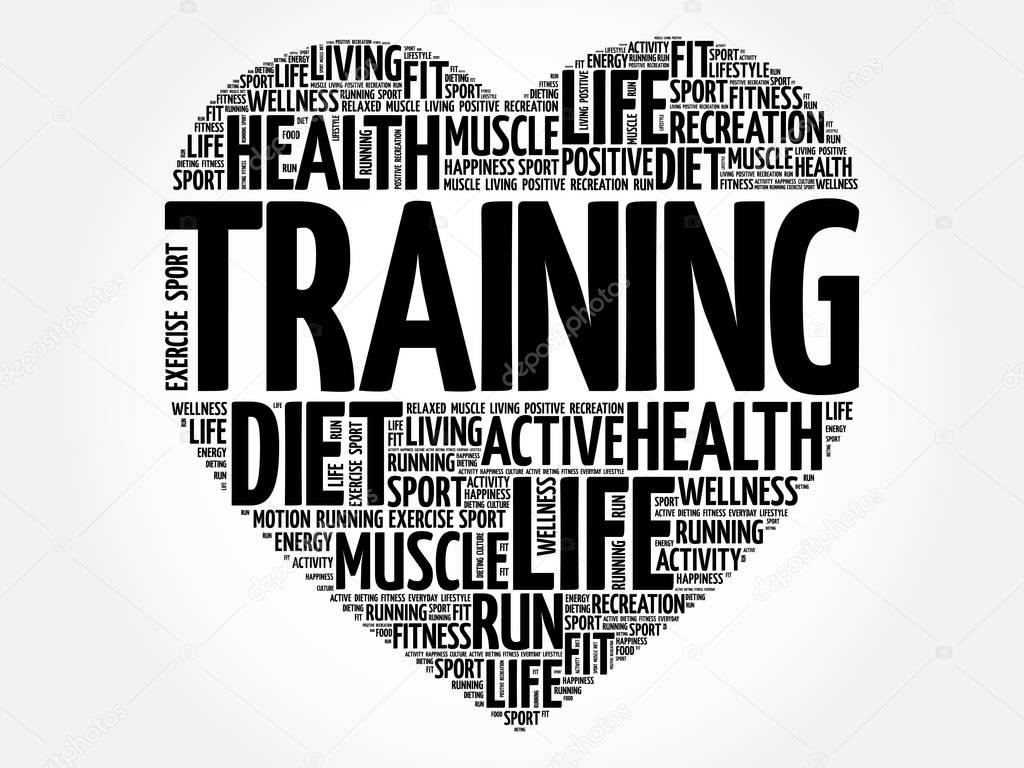 Trainer heart word cloud, fitness