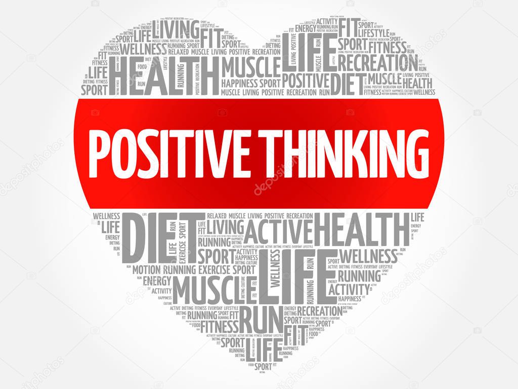 Positive thinking heart word cloud