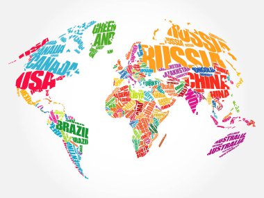 Dünya Haritası tipografi kelime bulutu