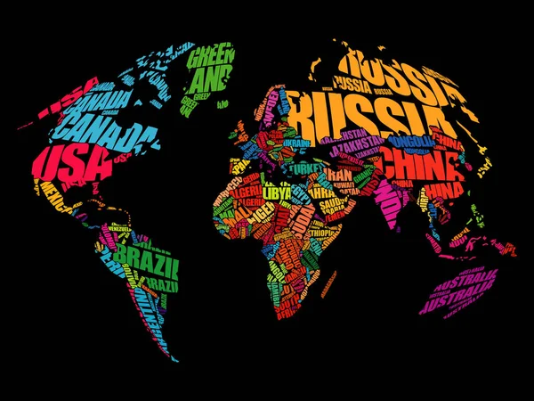 World Map in Typography word cloud — Stock Vector