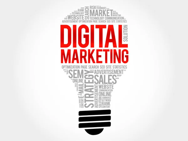 Digital Marketing bulb word cloud colaj — Vector de stoc