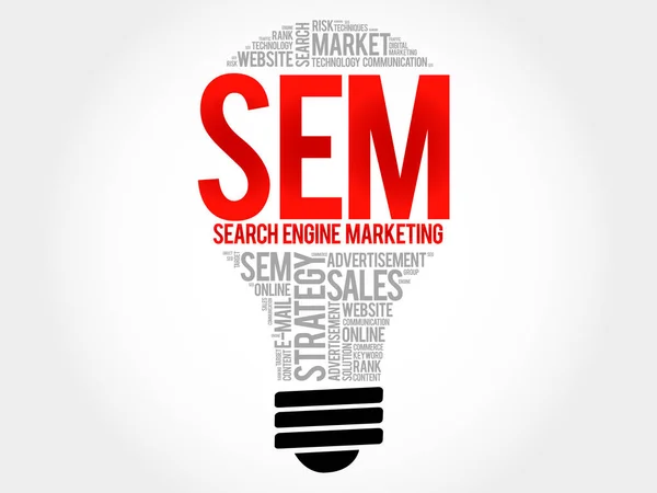 SEM (Search Engine Marketing) bulbo palabra nube collage — Vector de stock