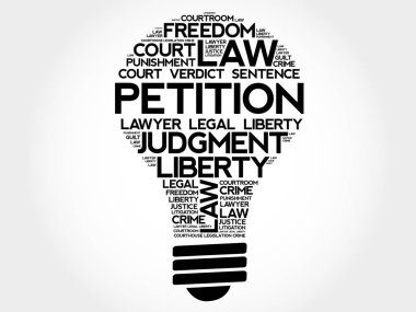 Dilekçe ampul kelime bulutu kolaj