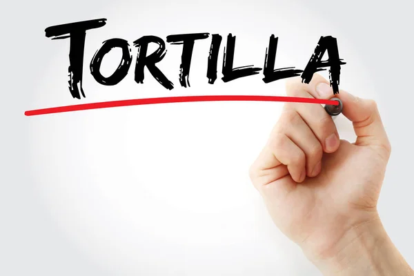 Hand skriva Tortilla med markör — Stockfoto