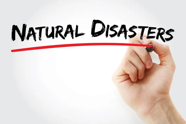 Hand writing Natural disasters with marker — Stock Photo, Image