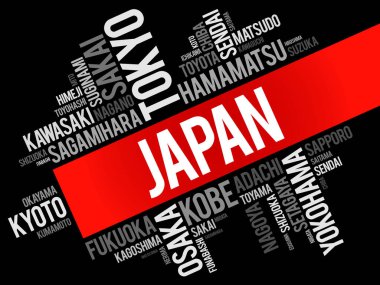 Japonya, kelime bulutu kolaj'daki şehirler listesi