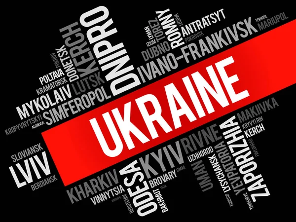 List of cities in Ukraine word cloud collage — Stock Vector